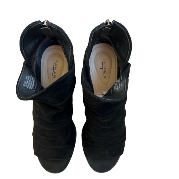 Tahari Davina Black Suede Heeled Open toe Boots 8.5 - Picture 8 of 8